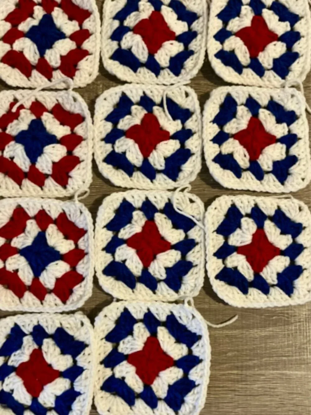 Lot of 15 4.5” Americana Crochet TRADITIONAL GRANNY SQUARES Afghan Blanket